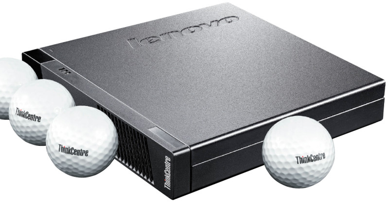 Lenovi Thinkcentre M93p Tiny: Der Mini-PC ist mit einer Höhe von 3,45 cm niedriger als ein Golfball, dessen Durchmesser 4,267 cm beträgt.