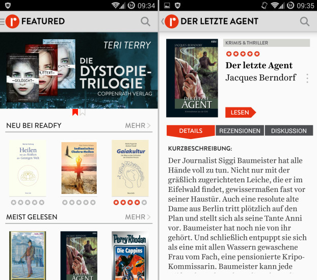 Readfy: Die kostenlose Android-App bietet ab dem 27. September 2014 kostenlosen Zugriff auf 25.000 E-Books.