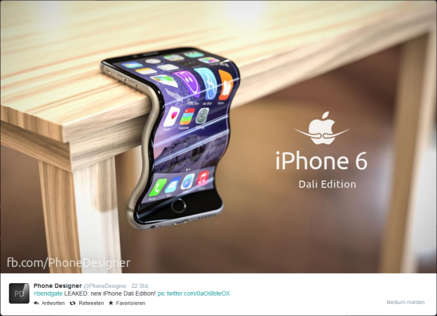 The Art of Dali! - Apples Flex Feature? Alles Quatsch! Beim iPhone 6 Plus handelt es sich schlicht um die neue Dali Edition aus Cupertino, berichtet hingegen Phone Designer auf Twitter.