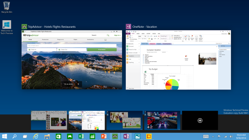 Mehrere Desktops: Erstmals unterstützt Windows mehrere virtuelle Desktops, wie dies bei vielen Linux-Distributionen oder unter Mac OS schon seit geraumer Zeit der Fall ist.