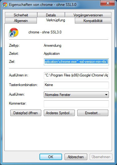SSL 3.0 in Chrome deaktivieren: Eine modifizierte Verknüpfung umgeht SSL 3.0 in Chrome