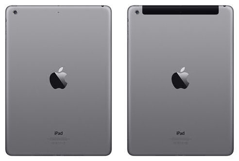 Zwei Varianten: Die Tablet-Rückseite verrät, um welches iPad Air es sich handelt. Links sehen Sie das WLAN-Modell, rechts die Variante mit WLAN und mobilem Internet.