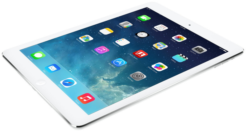  iPad Air: Apple setzt durchgängig auf Aluminium. Mit einer Bauhöhe von 7,5 Millimetern und 478 Gramm Gewicht gehört das  iPad Air zu den flachsten und leichtesten Geräten im Test.