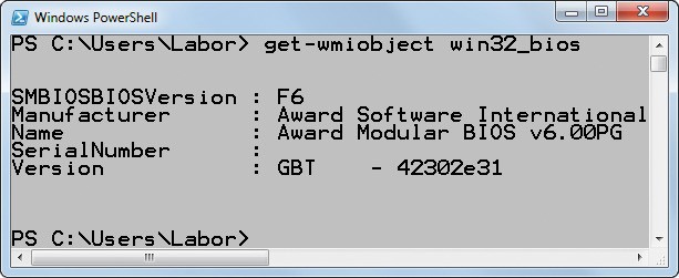 BIOS-Version auslesen: Der Befehl get-wmiobject liest die BIOS-Version unter Windows aus. Sie brauchen den PC dazu nicht neu zu booten.