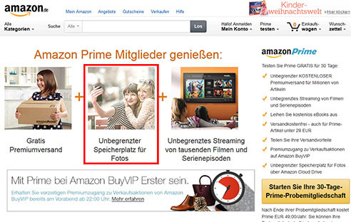 Amazon erweitert sein Prime-Angebot auch in Deutschland. Prime-Kunden können jetzt auch unbegrenzt Fotos auf die Cloud-Plattform des Online-Händlers laden.