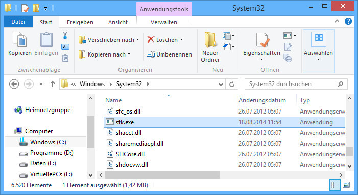 Überall verfügbar: Wenn Sie die Datei „sfk.exe“ im „System32“-Verzeichnis des Windows-Ordners ablegen, dann steht Swiss File Knife auf der Kommandozeile immer zur Verfügung.