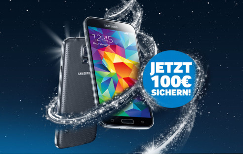 Samsung bietet Käufern eines Galaxy S5 bis zum 06.12.2014 satte 100 Euro Rabatt. Die Cachback-Aktion gilt auch für Geräte, die bei Vertragsabschluss oder Vertragsverlängerung erworben werden.