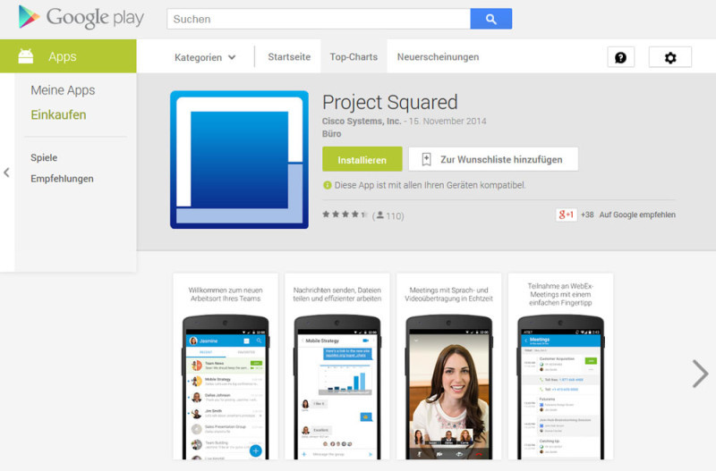 Project Squared mobil: Die Kommunikationsplattform von Cisco lässt sich auch über Android- und iOS-Apps nutzen.