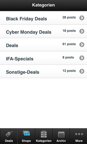 Black-Friday.de: Die App des Schnäppchen-Portalsbietet iPhone- und Android-Nutzern einen schnellen Zugriff auf die Deals und Aktionen des Black Friday Sale 2014.