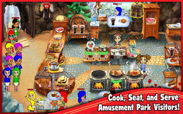 Cooking Dash: T&S Deluxe - In der App versuchen sich Spieler als Koch, nehmen Bestellungen auf und bedienen die hungrige Meute in Mr. Big's Theme-Park. 50 Level und 5 unterschiedliche Umgebungen, darunter ein Piratenschiff, warten. Erforderliche Android-V