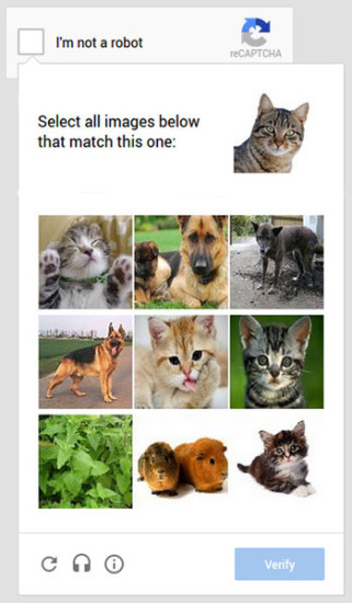 Captcha-Bilderkennung: Falls Google Nutzer nicht eindeutig als Mensch erkennt, müssen diese auf mobilen Geräten eine Captcha-Bilderkennung durchführen.
