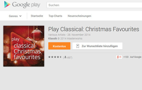 Im Google Play Store gibt es derzeit zwei Alben mit Weihnachtsmusik gratis zum Download. Eine einfache Möglichkeit, um in Weihnachtsstimmung zu kommen.