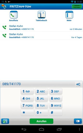 Kostenlos telefonieren: Via VPN lässt sich mit Fritz App Fon die Telefon-Flatrate zu Hause auch unterwegs nutzen (Bild 11).