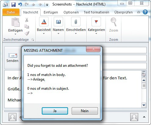 Nie mehr Anhänge vergessen: Die Erweiterung Outlook Attachment Reminder Suite erinnert Sie, wenn Sie eine angekündigte Anlage vergessen sollten.