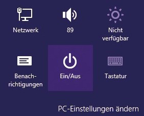 Windows herunterfahren: Die Funktion zum Ausschalten des PCs finden Sie in den Einstellungen des Charms-Menüs.