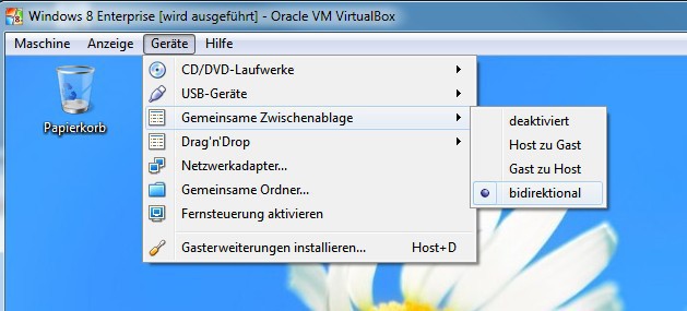 Zwischenablage aktivieren: Virtual Box 4.2 bietet erstmals die Möglichkeit, Text zwischen Wirtssystem und virtuellem PC zu kopieren. Allerdings muss die Funktion erst aktiviert werden.