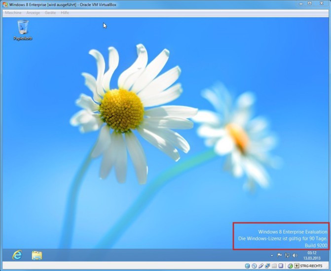 Laufzeit 90 Tage: Die kostenlose Testversion von Windows 8 Enterprise läuft problemlos in einem virtuellen PC.