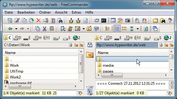 Free Commander 2009.02b verwaltet die Ordner Ihrer Website wie normale Verzeichnisse.