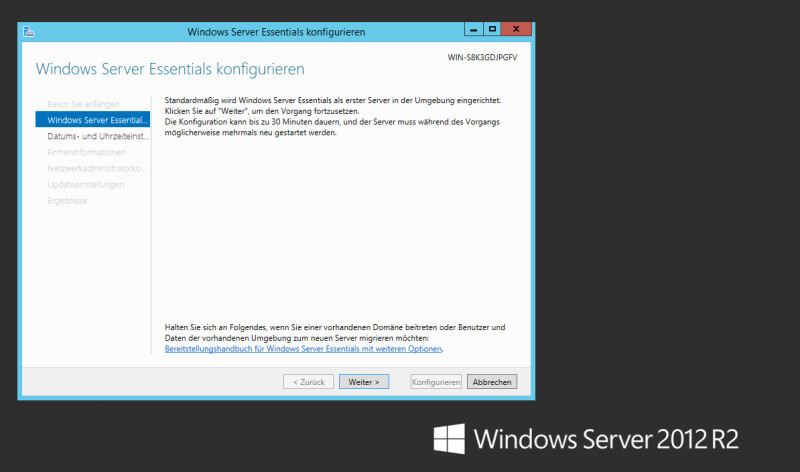 Einfache Installation: Bei Windows Server 2012 R2 Essentials haben die Microsoft-Entwickler Wert darauf gelegt, Anwender sicher durch die einzelnen Schritte der Installation zu führen.
