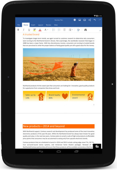 Office auf Android-Tablets