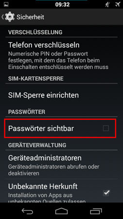 Android Passwörter sichtbar