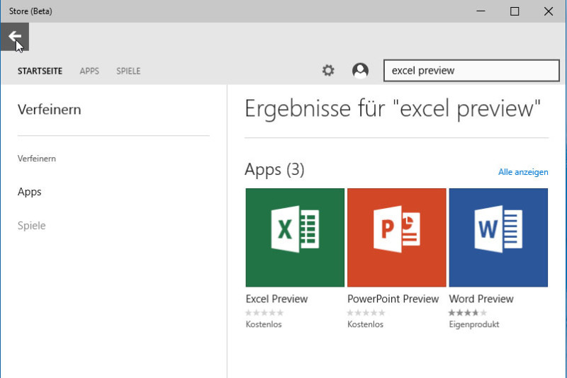 Windows Store Word Excel Powerpoint