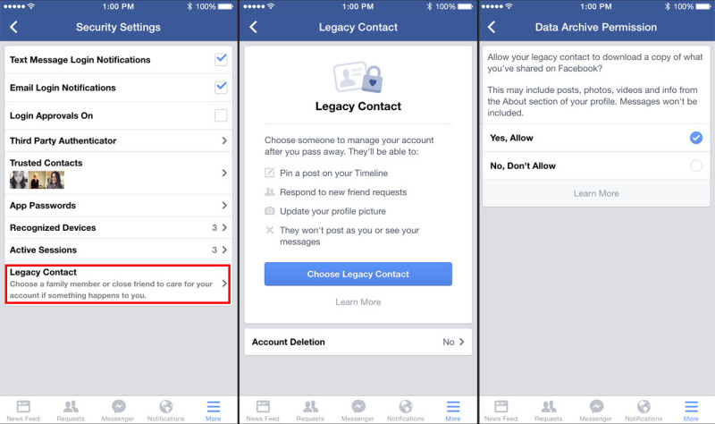 Facebook Legacy Contacts Settings