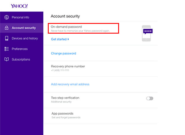 Yahoo On-Demand Passwords