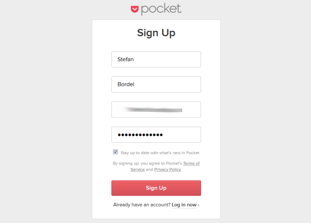 Pocket Registrierung