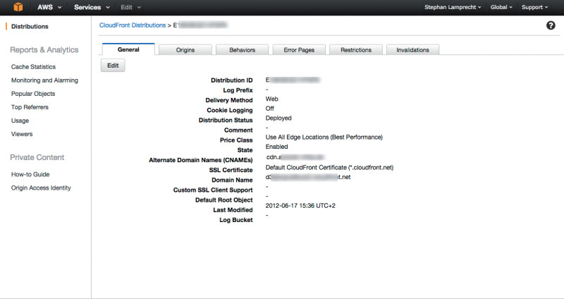 Management-Console: Hier kann das Auslieferungsverhalten des Amazon-Dienstes CloudFront detailliert gesteuert werden.