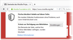 Firefox Tracking Protection im Einsatz