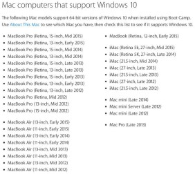 Windows 10 auf diesen Mac-Rechnern