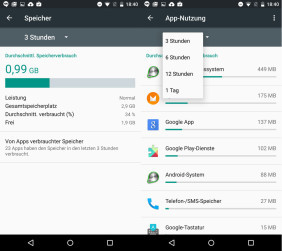 Android 6 Marshmallow App-Speicherverbrauch nach Zeitabständen