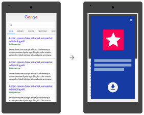 App-Install-Interstitials auf mobilen Webseiten der Google-Suchergebnisse.