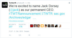 Jack Dorsey ist jetzt Twitter CEO