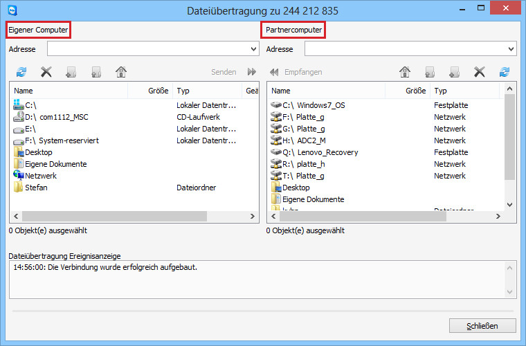 Dateiübertragung mit Teamviewer: Dateien lassen sich zwischen Toms und Lisas PC tauschen.