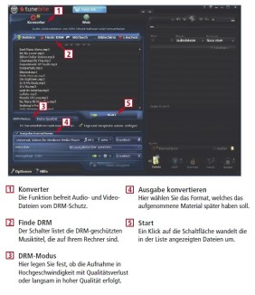 Tunebite spielt DRM-geschützte Dateien mit Hochgeschwindigkeit digital ab und nimmt sie gleichzeitig in einem beliebigen Format digital auf (kostenlos, www.tunebite.de). Die aufgenommene Datei hat keinen Kopierschutz (Bild 6).
