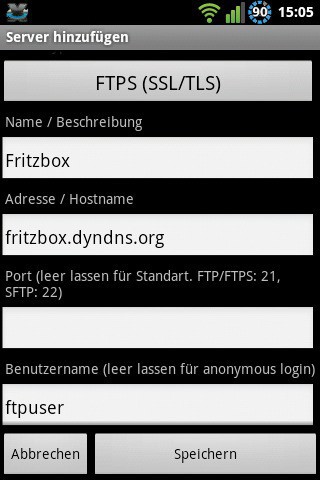 FTP Sync X 1.1.5.1: Das Android-Tool beherrscht auch verschlüsselte FTPSVerbindungen zur Fritzbox (Bild 5).