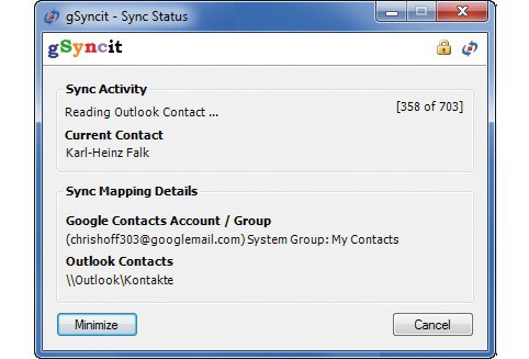 gSyncit synchronisiert Outlook und Google-Konto (Bild 7).