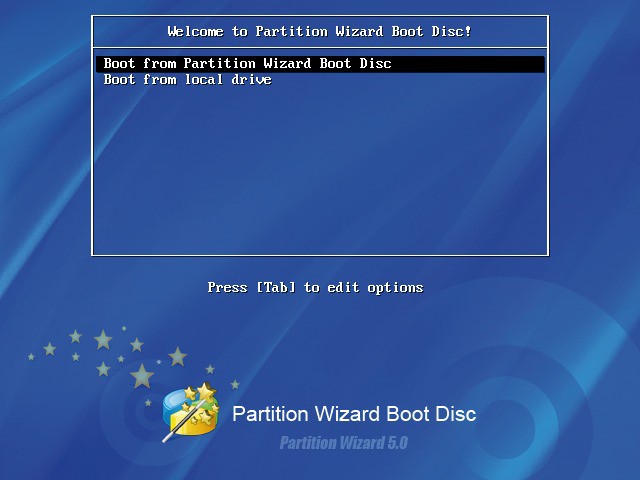 Boot-Menü: Im Startbildschirm von Partition Wizard übernehmen Sie den Vorgabewert „Boot from Partition Wizard Boot Disc“ (Bild 2).