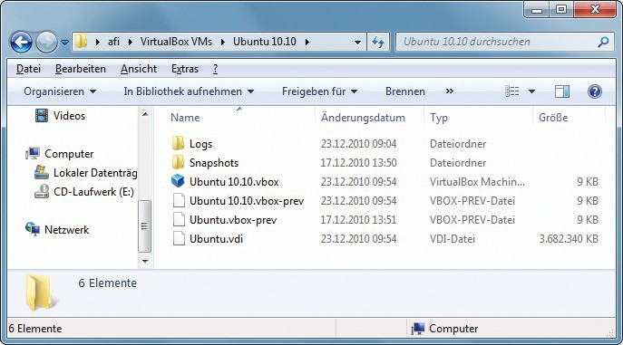 Neues Speichersystem: Virtual Box 4.0 legt jetzt alle Dateien, die zu einer virtuellen Maschine gehören, in einem einzigen Ordner ab. So lassen sich virtuelle PCs einfach kopieren und weitergeben.
