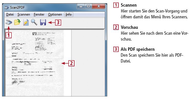 So geht’s: Scan2PDF Portable ist zu allen gängigen Scannern kompatibel und speichert die Scans direkt als PDF-Datei.