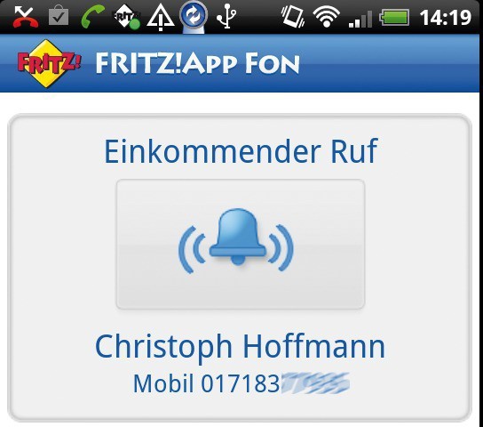 Die FritzApp Fon reagiert nun wie gewünscht auf eingehende Festnetzanrufe (Bild 5).