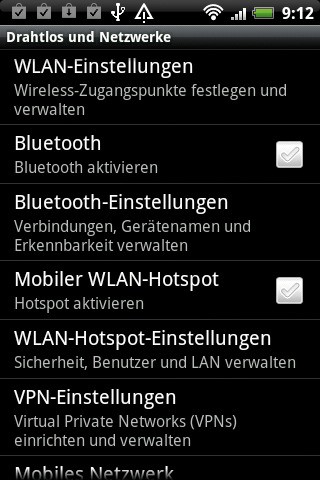 Die Funktionen zum Einrichten eines mobilen WLAN-Hotspots finden Sie im Dialog „Drahtlos und Netzwerk“.