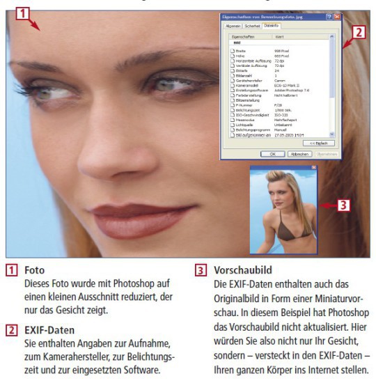 Die EXIF-Daten eines Bildes enthalten viele Metainfos zur Aufnahme. Ein Rechtsklick auf die Bilddatei und „Eigenschaften, Dateiinfo“ zeigt die EXIF-Daten an (Bild 3).