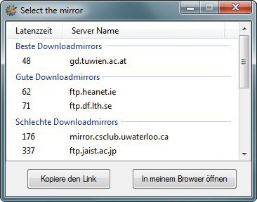 Linux-Image herunterladen: Falls Sie die ISO-Datei noch nicht haben, sucht Linux Live USB Creator automatisch den schnellsten Download-Server.