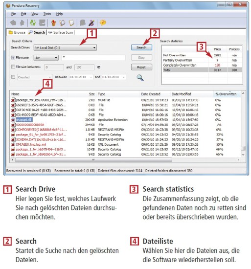 Pandora Recovery findet und rettet verloren geglaubte Dateien unter Windows (kostenlos, www.pandorarecovery.com) (Bild 7).
