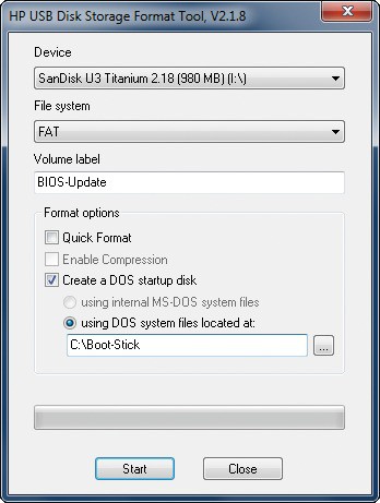 BIOS-Update-Stick bootfähig machen: Das kostenlose Programm HP USB Disk Storage Format Tool formatiert den USB-Stick und macht ihn bootfähig (Bild 3).