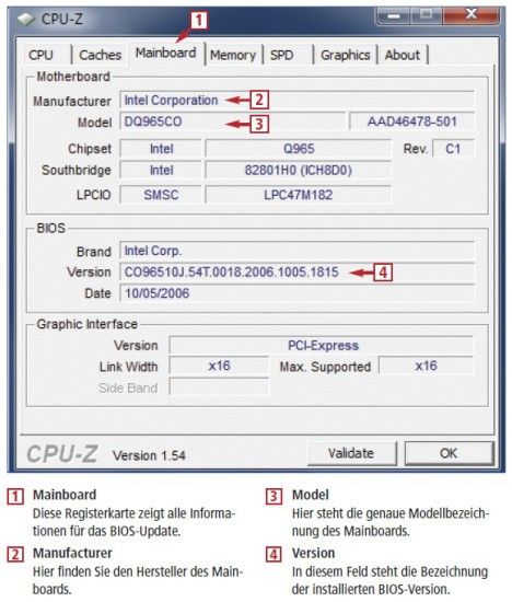 Das Tool CPU-Z zeigt alle Details zu Ihrem Rechner an, die Sie für das BIOS-Update brauchen (kostenlos, www.cpuid.com) (Bild 2).