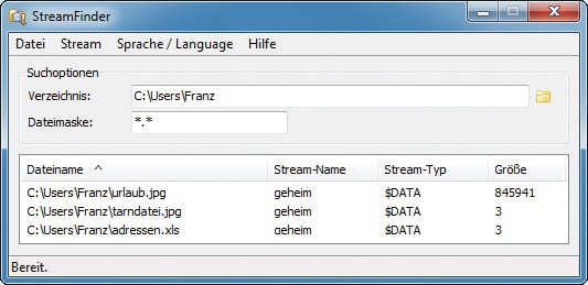 Streamfinder: Das Tool sucht versteckte Datenströme auf NTFS-Laufwerken (Bild 5).